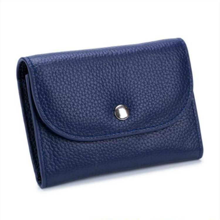 Short Mini Slim Top-grain Leather Wallet Card Bag Zip Coin Pocket, Black, Blue, Pink, Big Red, Gray