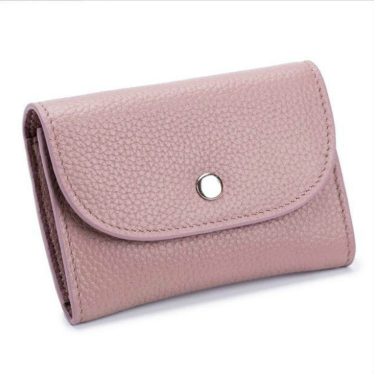 Short Mini Slim Top-grain Leather Wallet Card Bag Zip Coin Pocket, Black, Blue, Pink, Big Red, Gray