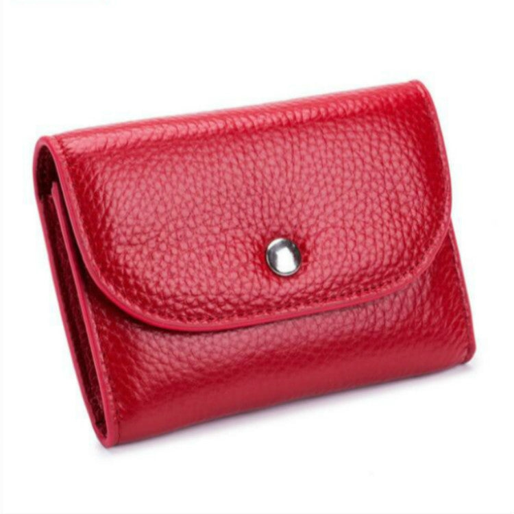 Short Mini Slim Top-grain Leather Wallet Card Bag Zip Coin Pocket, Black, Blue, Pink, Big Red, Gray