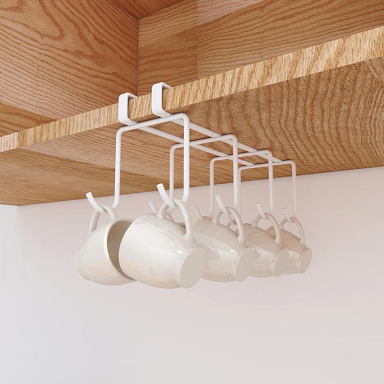 Hanging Nail-free Partition Cup Holder Creative Kitchen Supplies Storage Rack, 8 Hooks