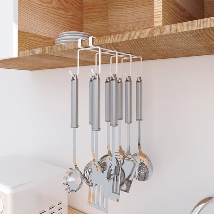 Hanging Nail-free Partition Cup Holder Creative Kitchen Supplies Storage Rack, 8 Hooks