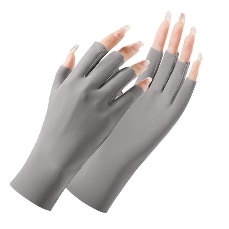 Ladies Sunscreen Gloves Half Finger Ice Silk Gloves,Style: