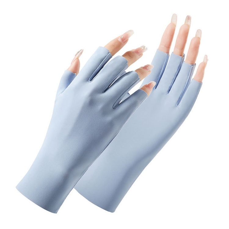 Ladies Sunscreen Gloves Half Finger Ice Silk Gloves,Style: