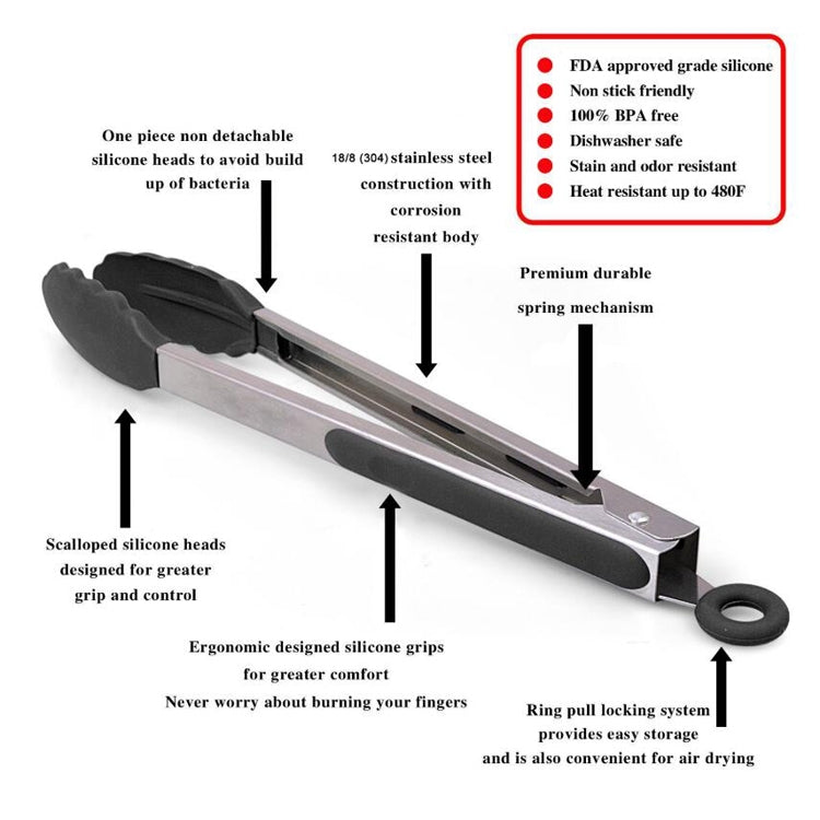 Stainless Steel Bread Barbecue Food Clip Silicone Baking Tools Set, 3 in 1, Black, 3 in 1, Red, 2 in 1
