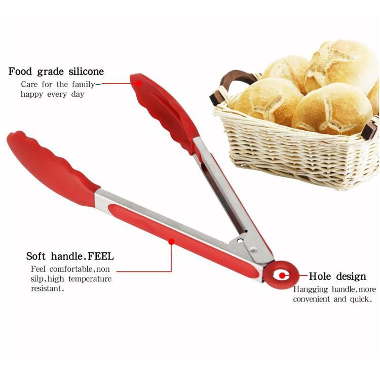 Stainless Steel Bread Barbecue Food Clip Silicone Baking Tools Set, 3 in 1, Black, 3 in 1, Red, 2 in 1