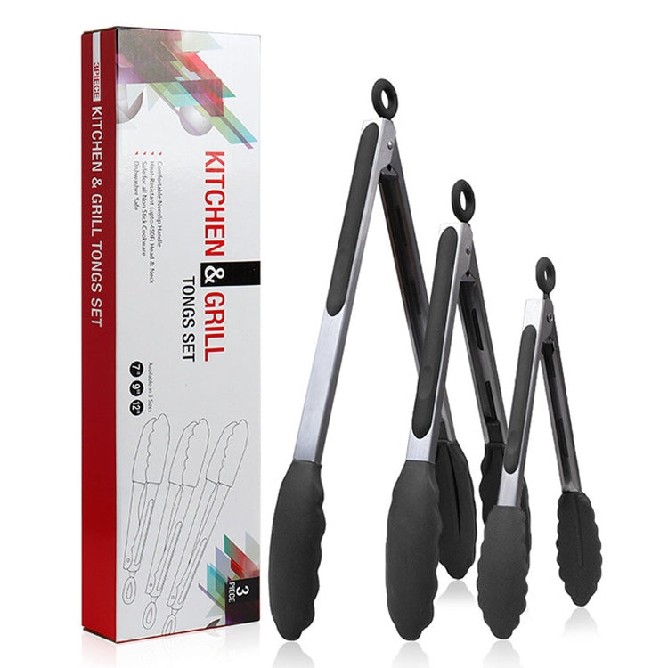 Stainless Steel Bread Barbecue Food Clip Silicone Baking Tools Set, 3 in 1, Black, 3 in 1, Red, 2 in 1