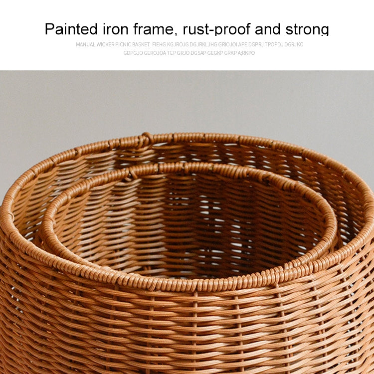 Round Snack Basket Rattan Woven Home Fruit and Vegetable Storage Basket Kitchen Drain Basket, 20 x 16 cm, 25 x 18 cm