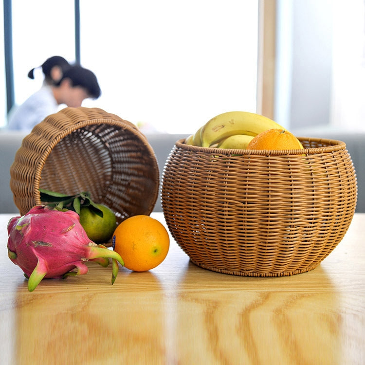 Round Snack Basket Rattan Woven Home Fruit and Vegetable Storage Basket Kitchen Drain Basket, 20 x 16 cm, 25 x 18 cm