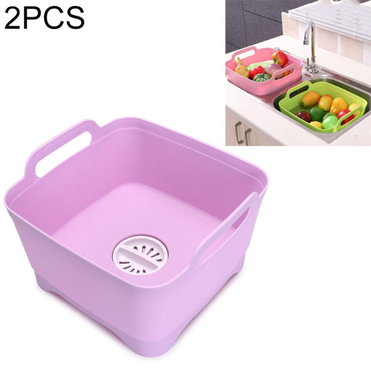 2 PCS Multifunctional Mobile Sink Kitchen Plastic Vegetable Washing Basket Fruit And Vegetable Storage Drain Basket, Pink, Purple, Green, Blue, White, Dark Gray, Dark Green