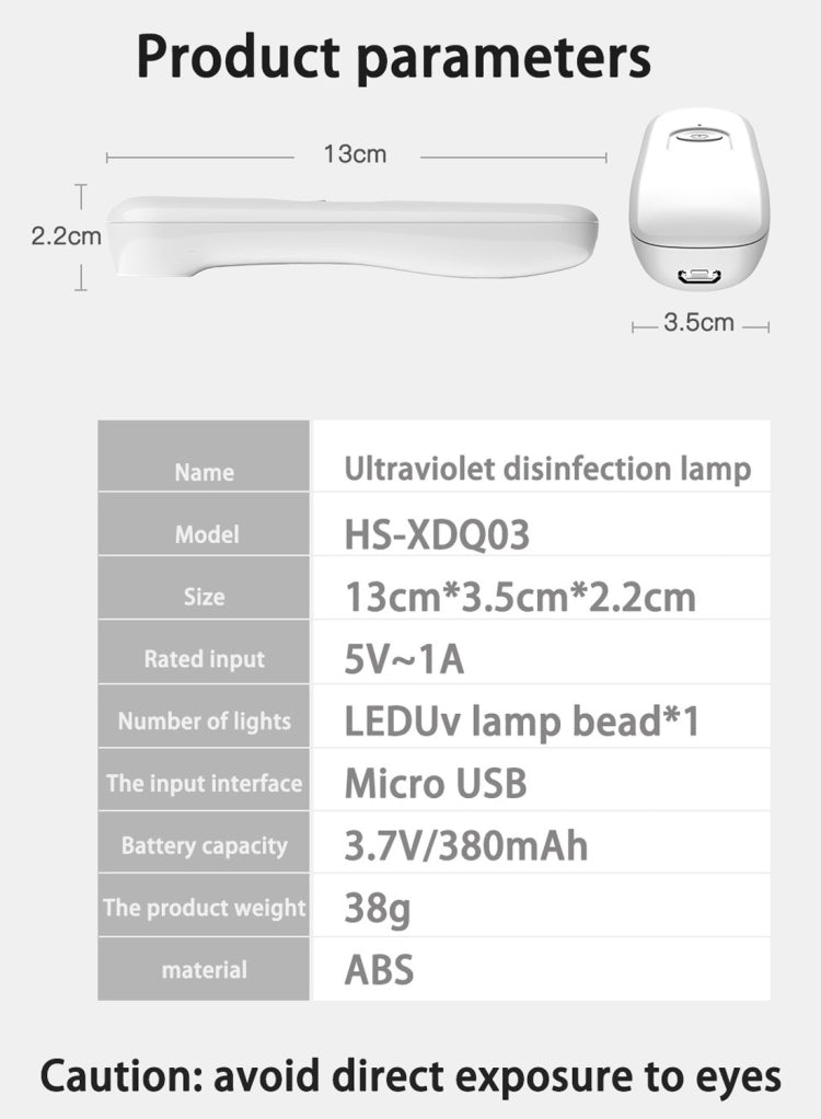 Portable UV Light Sterilizer Sterilization Stick Disinfection Ultraviolet Lamp