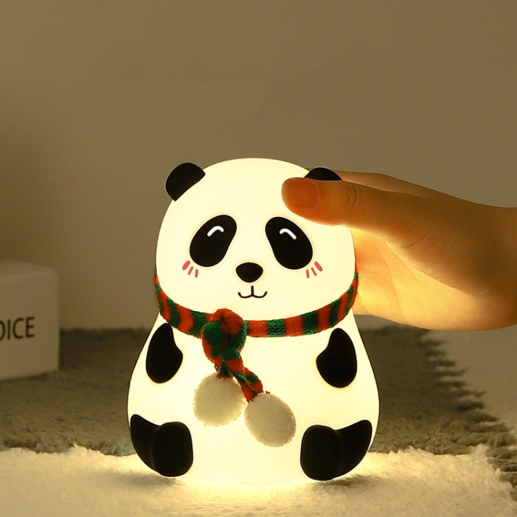 Cute Panda Night Light USB Charging Touch Control Colorful Silicone Bedside Lamp, Big Eyes, Squinting