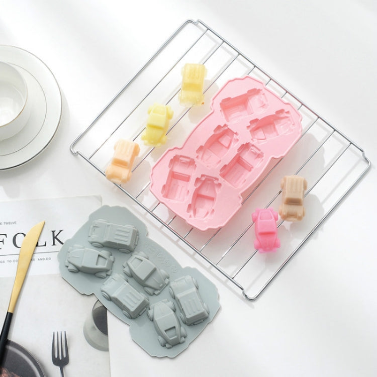 6 PCS Creative Cake Chocolate Mold 3D Car Cartoon Household Silicone Baking Ice Tray Mold, 3D Car Shape (Blue), 3D Car Shape(Pink)