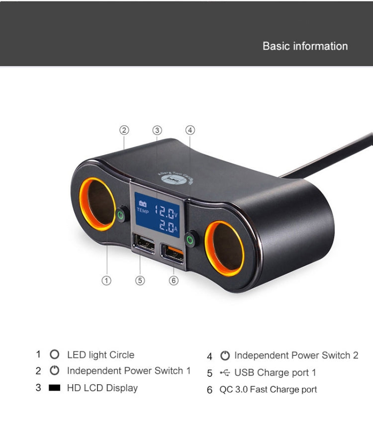 شاحن سيارة ZNB02 ولاعة سجائر بمنفذ USB مزدوج للسيارة، ZNB02