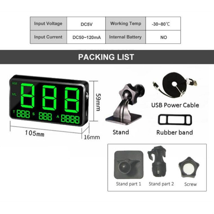 Kingneed C80 4.5inch HUD Car Head-up Display GPS Speed Meter Overspeed Alarm Mileage Altitude Clock, C80 4.5inch