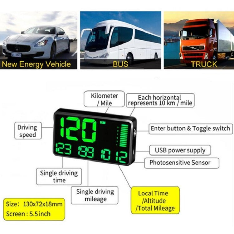 Kingneed C90 5.5inch HUD Car Head-up Display GPS Car Universal Mileage Speed Meter Speeding Alarm / GPS Satellite Speed Measurement, C90 5.5inch