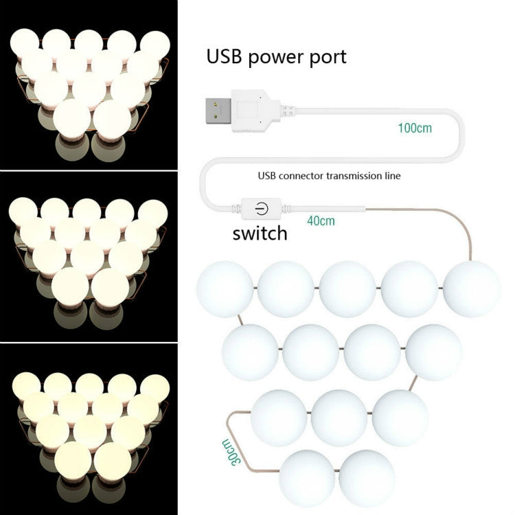 Mirror Front Light Dimmable Makeup Mirror USB Touch Control Light, 2 LEDs, 6 LEDs, 10 LEDs, 14 LEDs