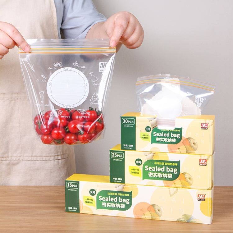 Sealed Bag Fresh Food Packaging Bag Household Thickened Refrigerator Storage Plastic Bag, Small (30 Pieces / Set), Medium (25 Pieces / Set), Large (15 Pieces / Set)