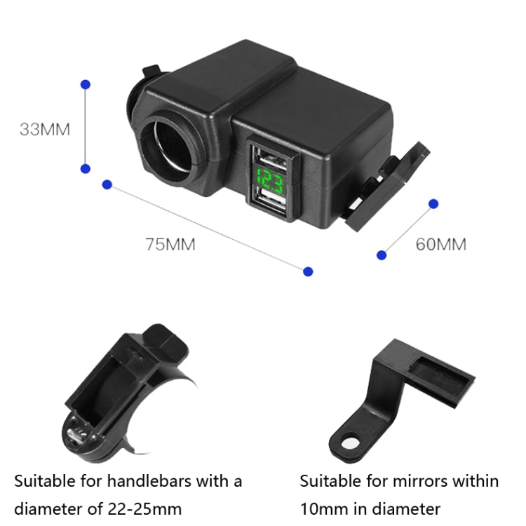 Motorcycle Car Dual USB Mobile Phone Charger With Cigarette Lighter Interface Multi-function Digital Display Car Charger, DYUK Red Light, DYUK Green Light, DYUK Blue Light, DYUK-2 Red Light, DYUK-2 Green Light, DYUK-2 Blue Light