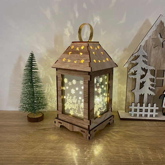 Wooden Christmas Decoration Wind Lantern LED Luminous Ornaments Portable Lantern Holiday Lights, S