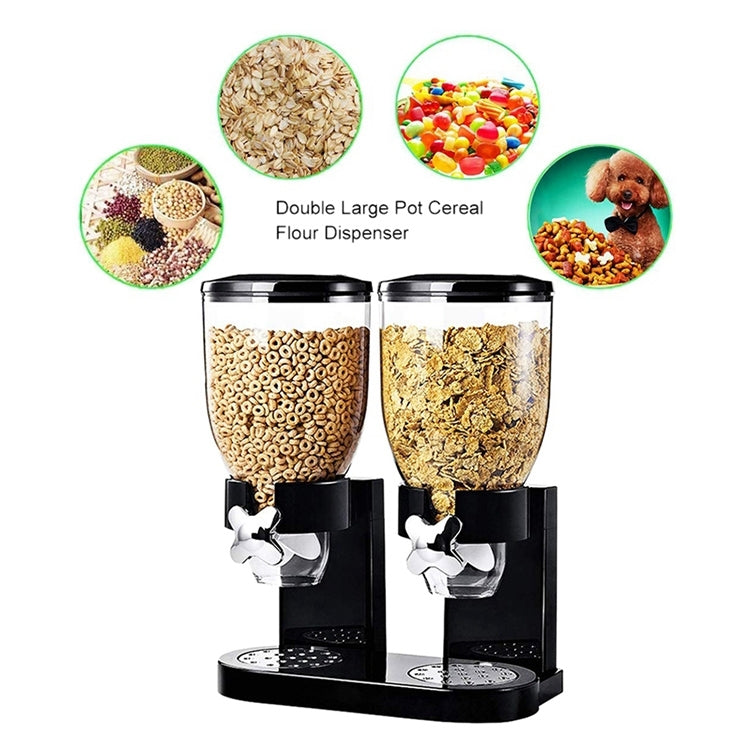 Multifunctional Double Head Cereal Dispenser Cereal Machine, White, Black