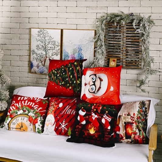Christmas Ornaments Flannel Pillowcase Cartoon Printing Square Pillowcase Without Pillow Core