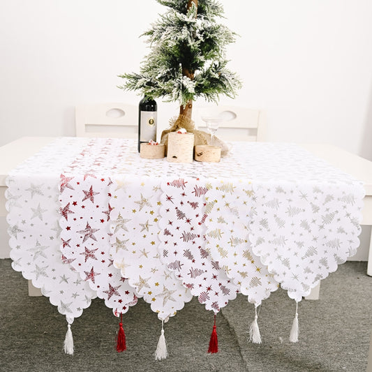Christmas Table Decoration Bronzing Tablecloth Holiday Decoration Supplies, Golden Tree, Silver Tree, Red Tree, Red Star, Golden Star, Silver Star