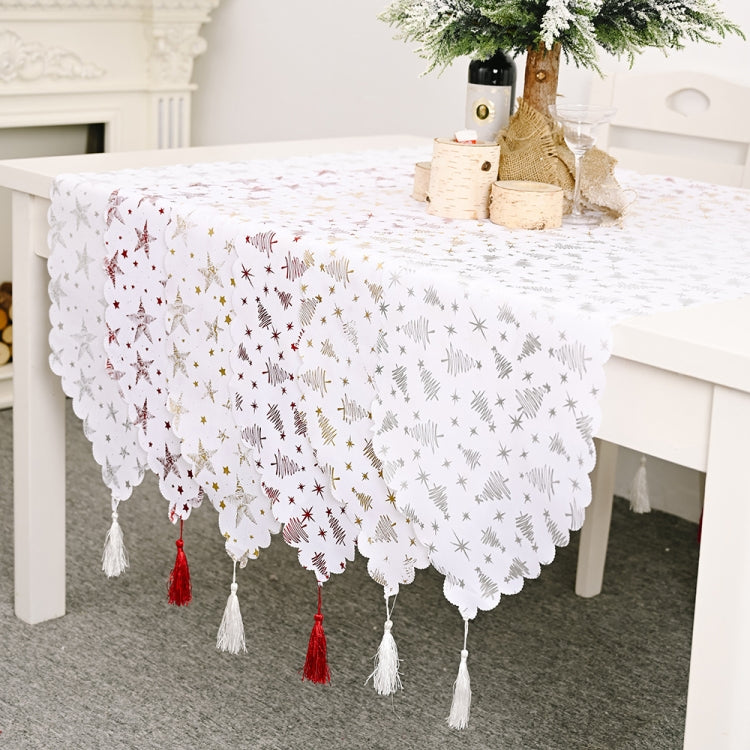 Christmas Table Decoration Bronzing Tablecloth Holiday Decoration Supplies, Golden Tree, Silver Tree, Red Tree, Red Star, Golden Star, Silver Star