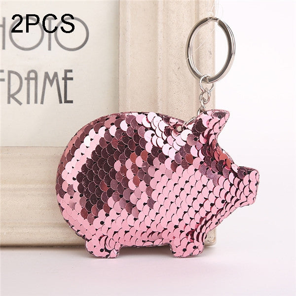 2PCS Cute Chaveiro Pig Keychain Glitter Pompom Sequins Key Chain Gifts for Women Llaveros Mujer Car Bag Accessories Key Ring, Pig Shape (Pink), Pig Shape(Magenta), Pig Shape(Colorful)