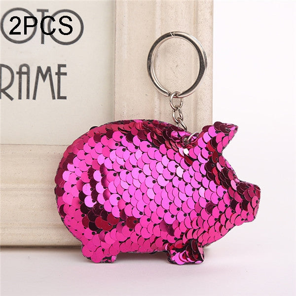 2PCS Cute Chaveiro Pig Keychain Glitter Pompom Sequins Key Chain Gifts for Women Llaveros Mujer Car Bag Accessories Key Ring, Pig Shape (Pink), Pig Shape(Magenta), Pig Shape(Colorful)