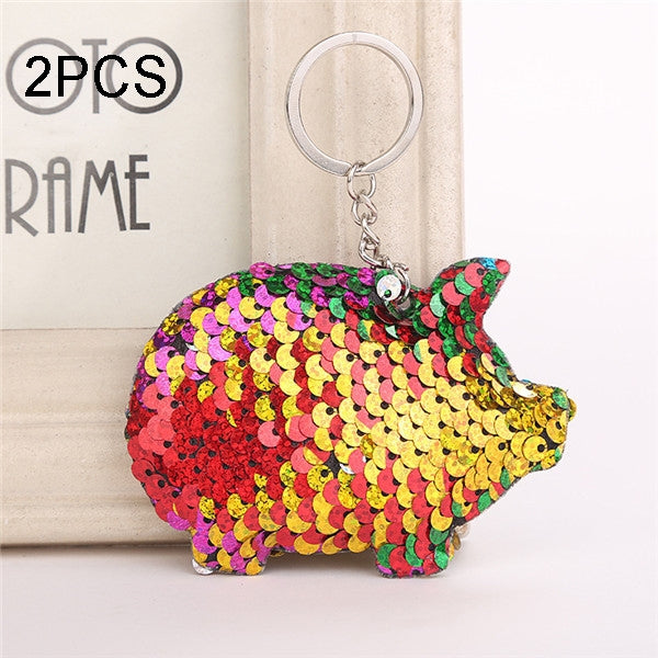 2PCS Cute Chaveiro Pig Keychain Glitter Pompom Sequins Key Chain Gifts for Women Llaveros Mujer Car Bag Accessories Key Ring, Pig Shape (Pink), Pig Shape(Magenta), Pig Shape(Colorful)