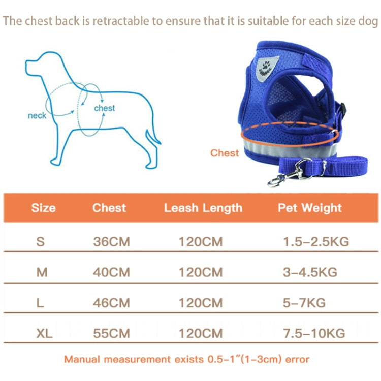 Adjustable Polyester Mesh Reflective Vest Lead Leash for Pet Dog, S, M, L, XL