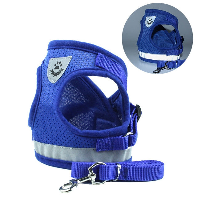 Adjustable Polyester Mesh Reflective Vest Lead Leash for Pet Dog, S, M, L, XL