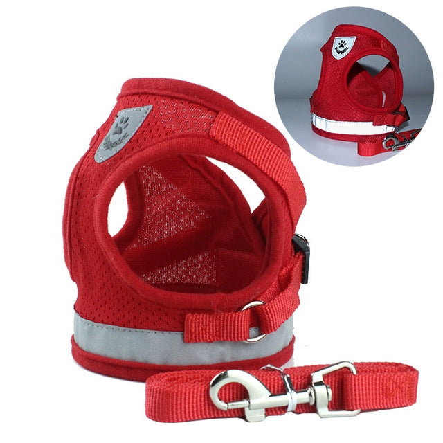 Adjustable Polyester Mesh Reflective Vest Lead Leash for Pet Dog, S, M, L, XL