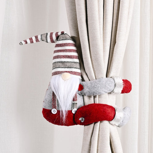 Christmas Decorations Striped Hat Forest Old Man Side Hug Curtain Door Curtain Buckle, Long Beard, Tied Beard