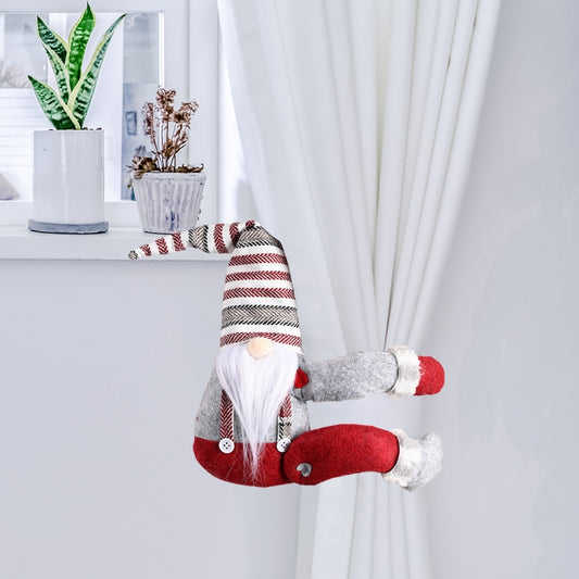 Christmas Decorations Striped Hat Forest Old Man Side Hug Curtain Door Curtain Buckle, Long Beard, Tied Beard