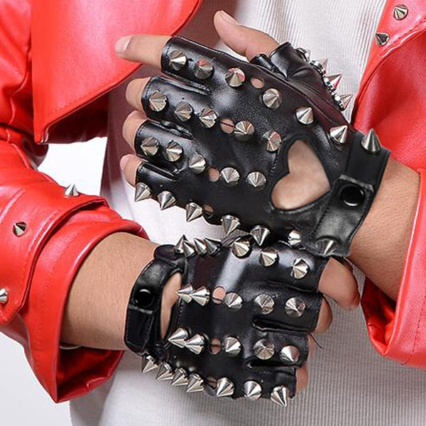 Children Punk Rivet Faux Leather Glove Kids DS Dancing Rock and Roll Jazz Half Finger Glove