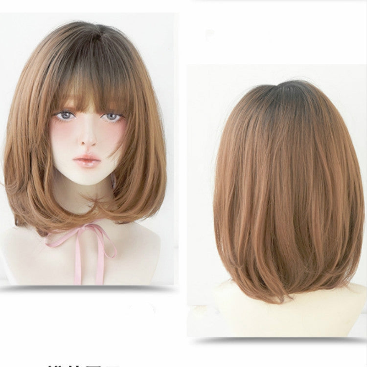 Female Short Hair With Bangs Wig Suitable For Round Face Shoulder Buckle Hair, Chocolate Color 40CM, Honey Pudding Black Top 40CM, Cold Brown 40CM, Black Brown 40CM
