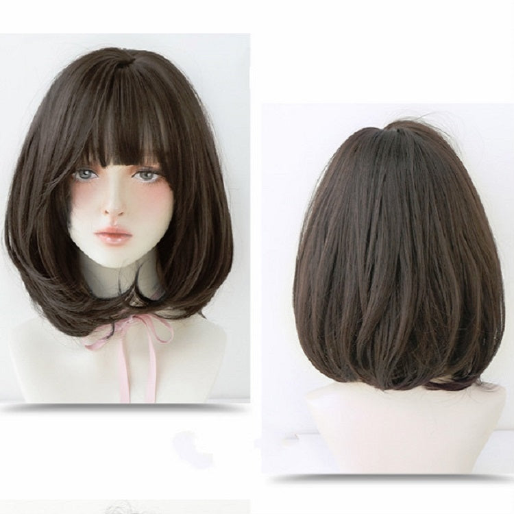 Female Short Hair With Bangs Wig Suitable For Round Face Shoulder Buckle Hair, Chocolate Color 40CM, Honey Pudding Black Top 40CM, Cold Brown 40CM, Black Brown 40CM