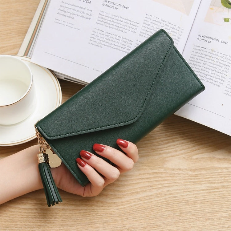 Long Wallet Women Purses Tassel Fashion Coin Purse Card Holder Wallets Female Clutch PU Leather Wallet, Red, Light grey, Black, Pink, Light purple, Dark pink, Atrovirens, Sky blue