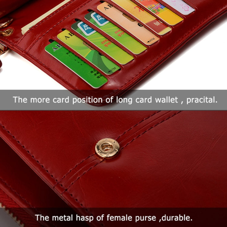 Multifunction Zipper Women Leather Wallet Long Trifold Coin Purse Card Holder Clutch, Black, Brown, Red Wine, Deep Blue, Pink, Orange