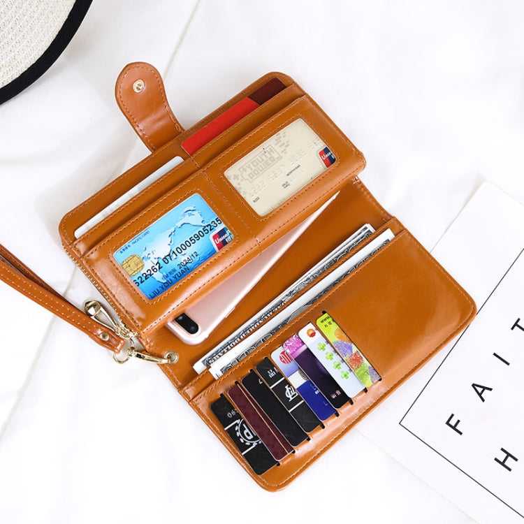 Multifunction Zipper Women Leather Wallet Long Trifold Coin Purse Card Holder Clutch, Black, Brown, Red Wine, Deep Blue, Pink, Orange