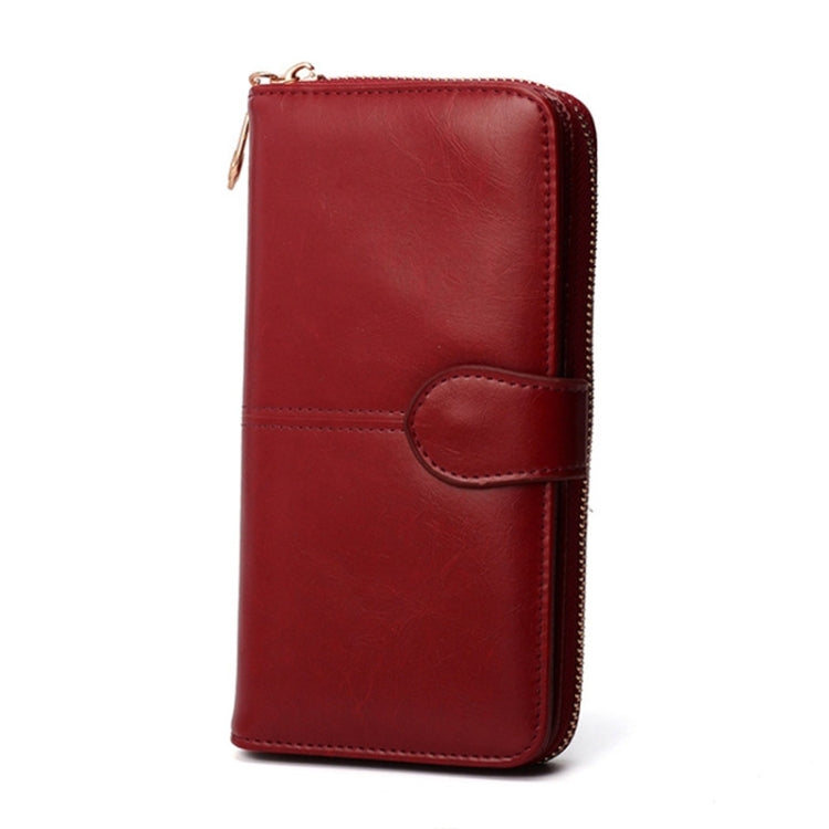Multifunction Zipper Women Leather Wallet Long Trifold Coin Purse Card Holder Clutch, Black, Brown, Red Wine, Deep Blue, Pink, Orange