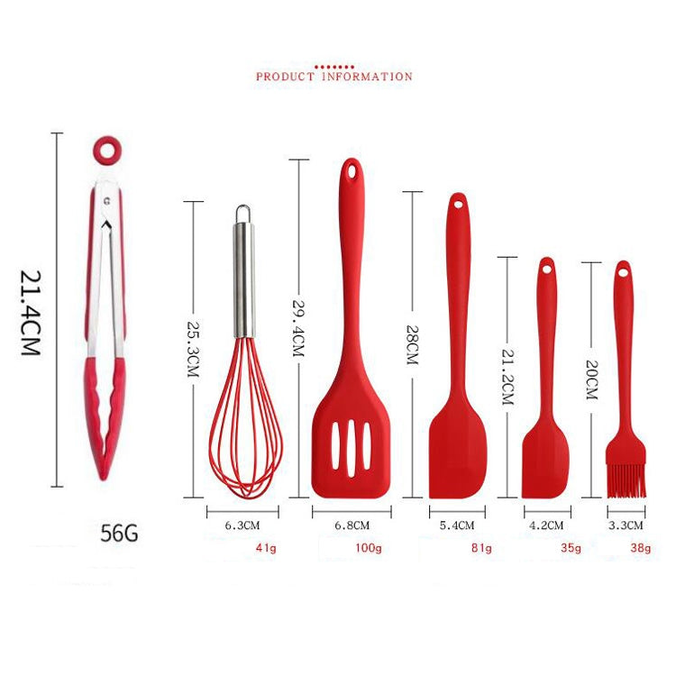 6 in 1 Silicone Kitchenware Slotted Spatula Scraper Egg Beater Brush Food Clip Set, 6 in 1 Pink, 6 in 1 Green, 6 in 1 Red