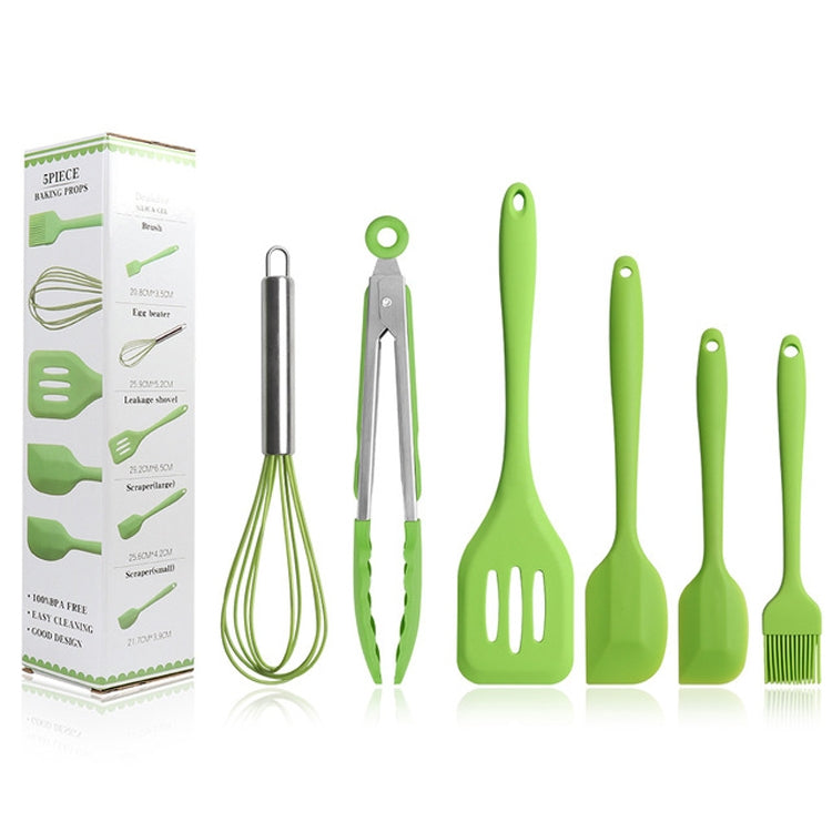 6 in 1 Silicone Kitchenware Slotted Spatula Scraper Egg Beater Brush Food Clip Set, 6 in 1 Pink, 6 in 1 Green, 6 in 1 Red