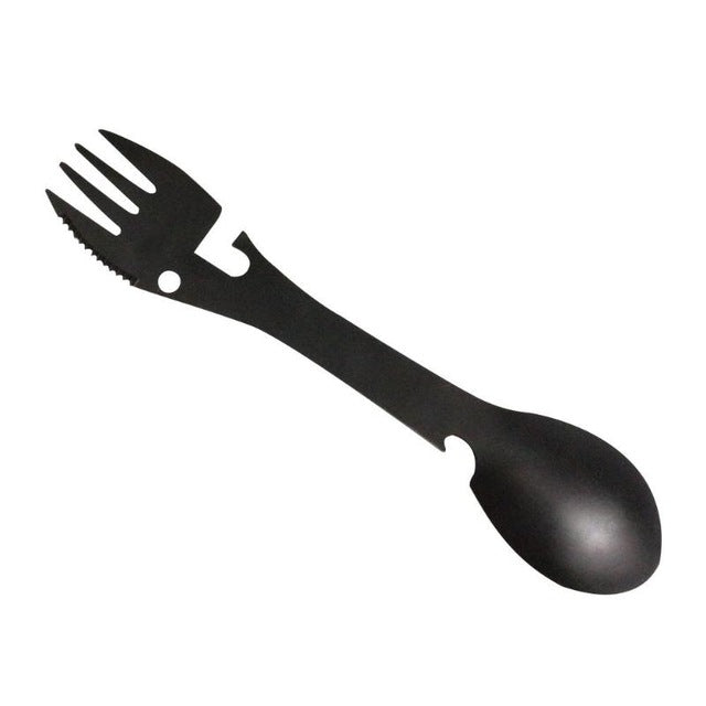 2 PCS 5 in 1 Multi-functional Outdoor Tools Stainless Steel Camping Survival EDC Kit Practical Fork Knife Spoon Bottle/Can Opener