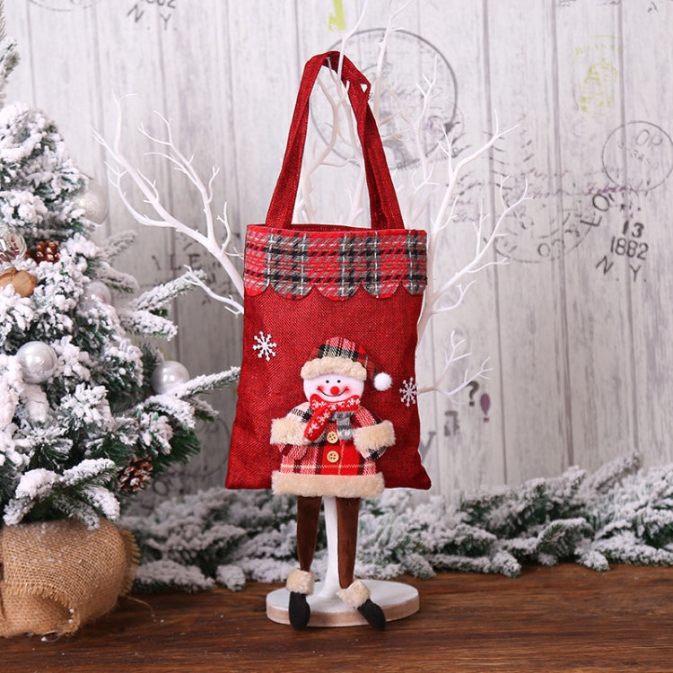 Christmas Burlap Gift Bag Candy Bag Plaid Tote Bag, Elderly, Snowman, Elk, Bear
