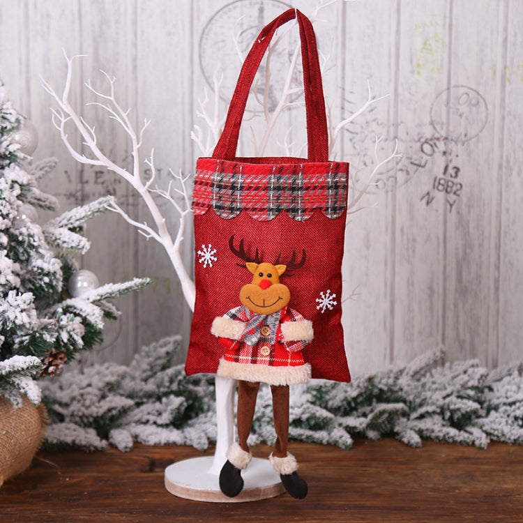 Christmas Burlap Gift Bag Candy Bag Plaid Tote Bag, Elderly, Snowman, Elk, Bear