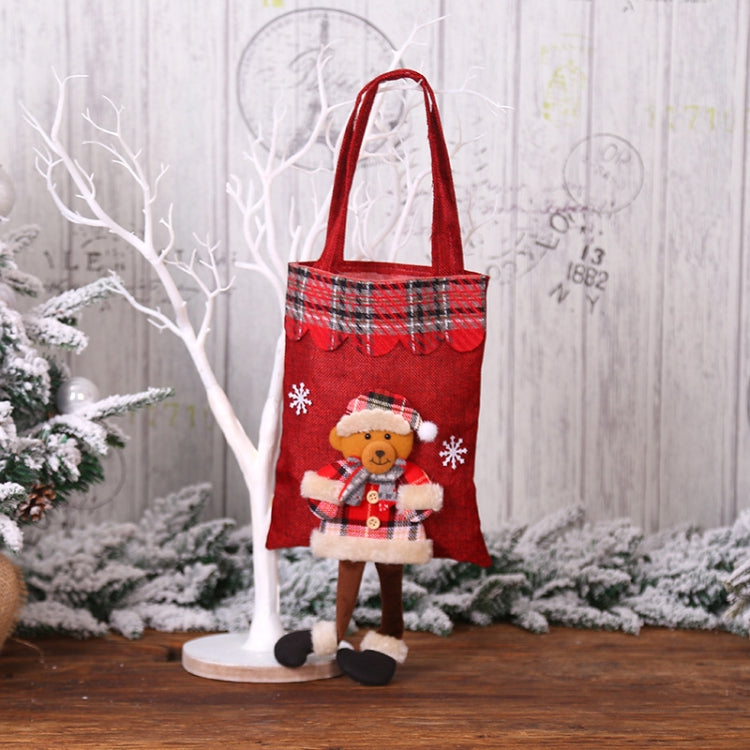 Christmas Burlap Gift Bag Candy Bag Plaid Tote Bag, Elderly, Snowman, Elk, Bear