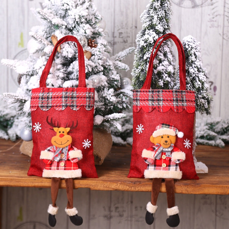 Christmas Burlap Gift Bag Candy Bag Plaid Tote Bag, Elderly, Snowman, Elk, Bear