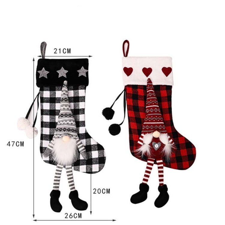 Hanging Feet Faceless Doll Christmas Socks Christmas Decoration Gift Bag, Red And Black Grid, Black And White Grid